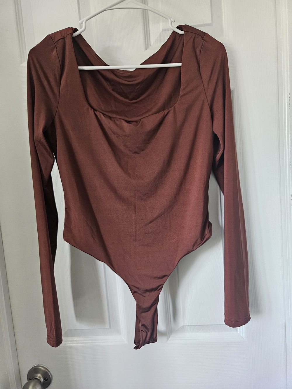 SHEIN Rust Long Sleeve Square Neck Bodysuit